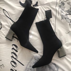 ZARA sock booties with metallic heels 🖤